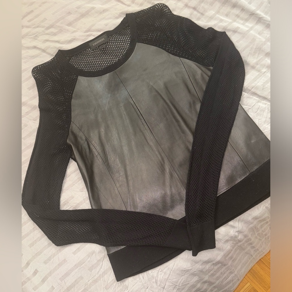 Danier Black Mesh Blouse with Sweatshirt Sleeves